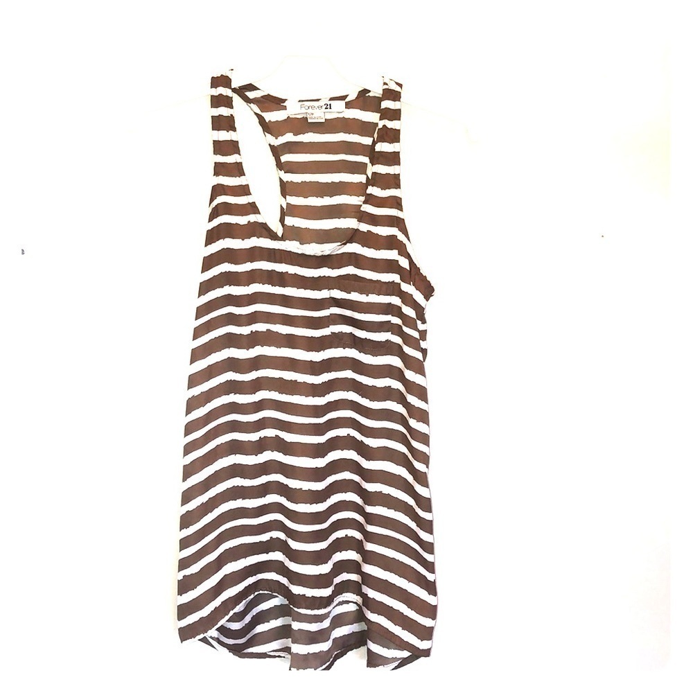 2/$15 Forever 21 - Gray & White Striped Sleeveless Tank Top Casual | Size S